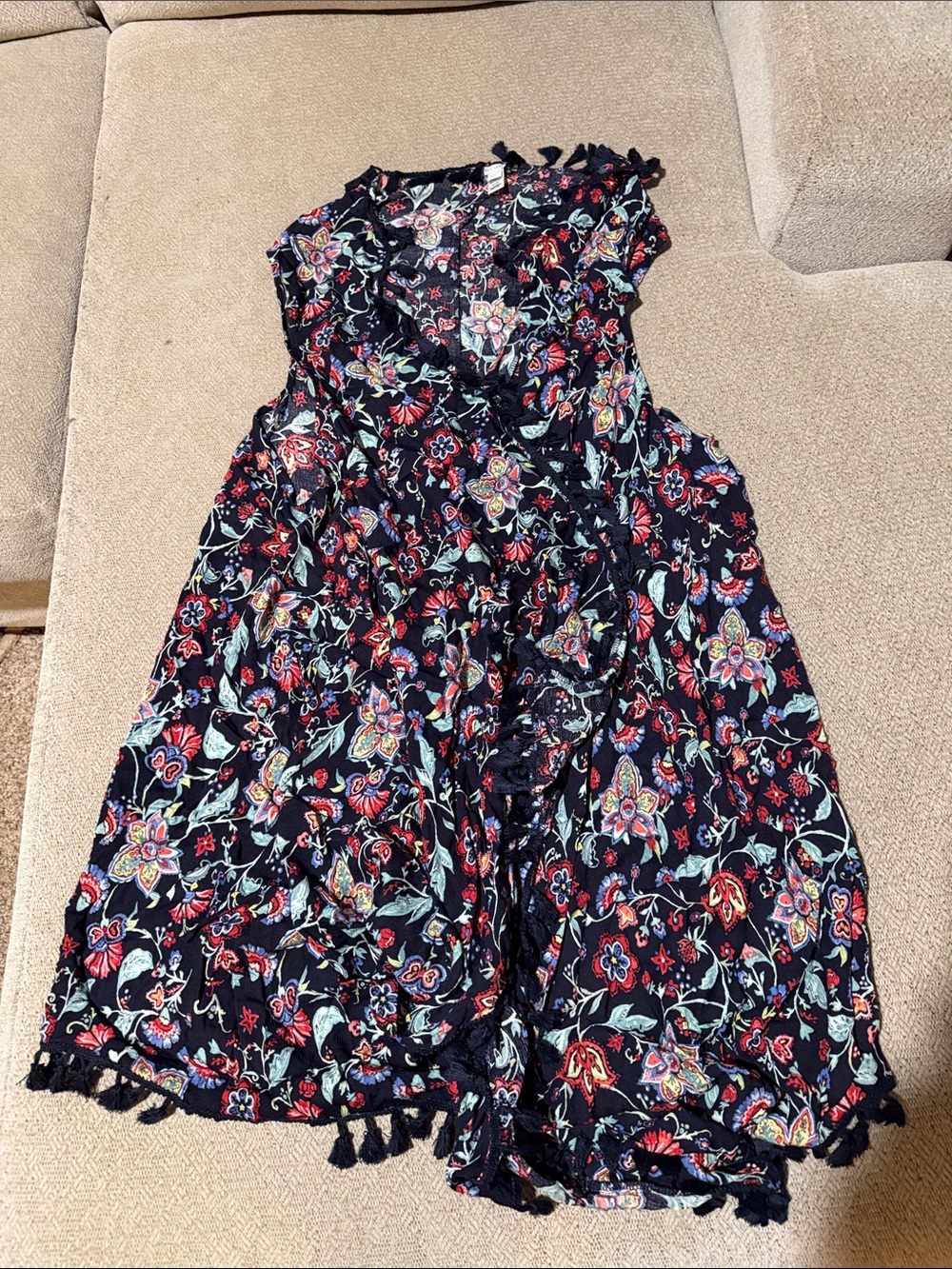 Navy Floral Tassel-Trim Camisole